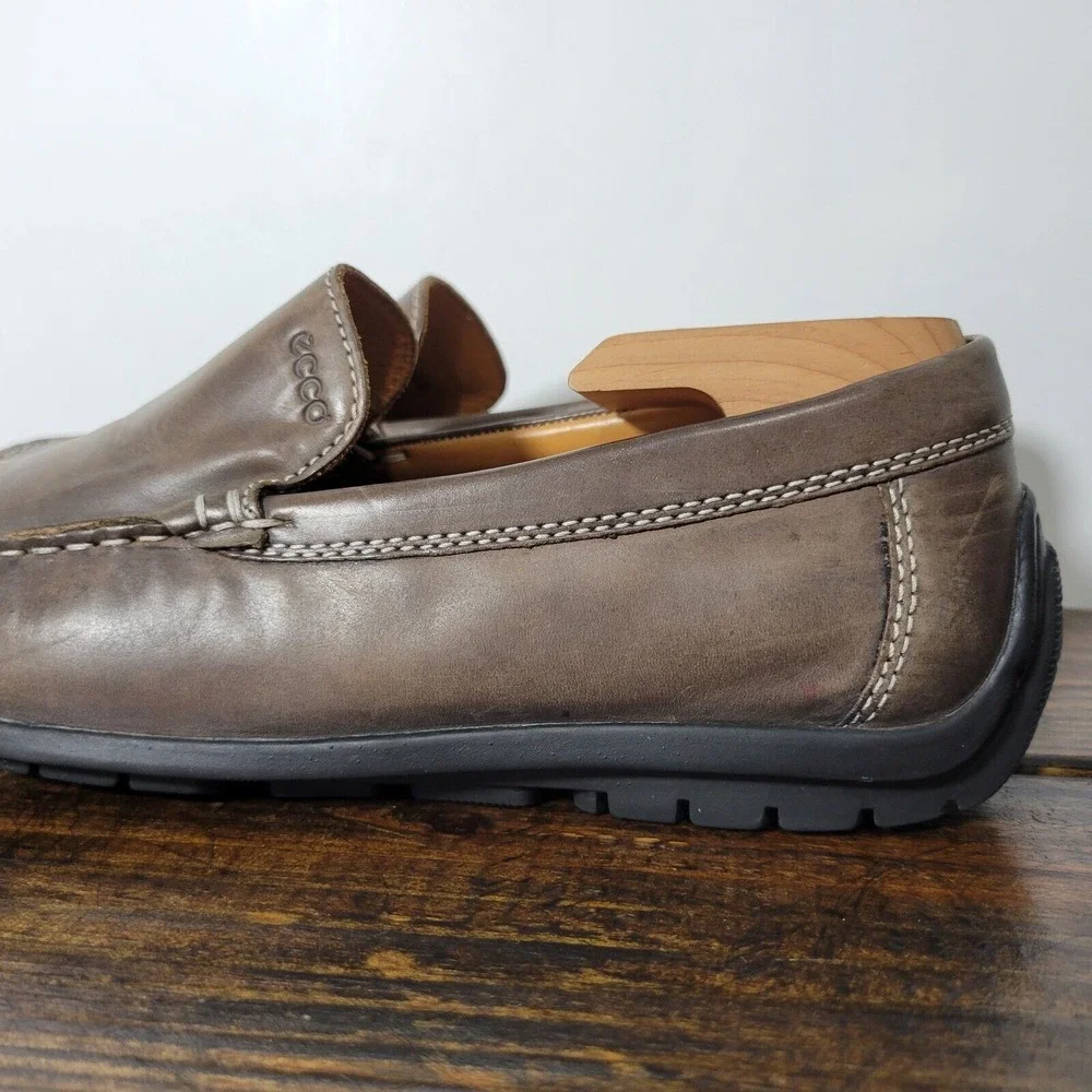 Ecco Men's‎ Driver Loafer Shoes Brown Leather LATEX Slip On Size EU42 / US 8-8.5